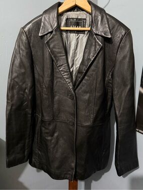Adler Women's Black Leather Two-Button Blazer Jacket
